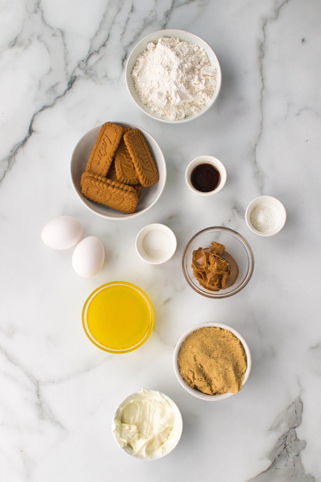 a top down view of the ingredients needed to make biscoff blondies