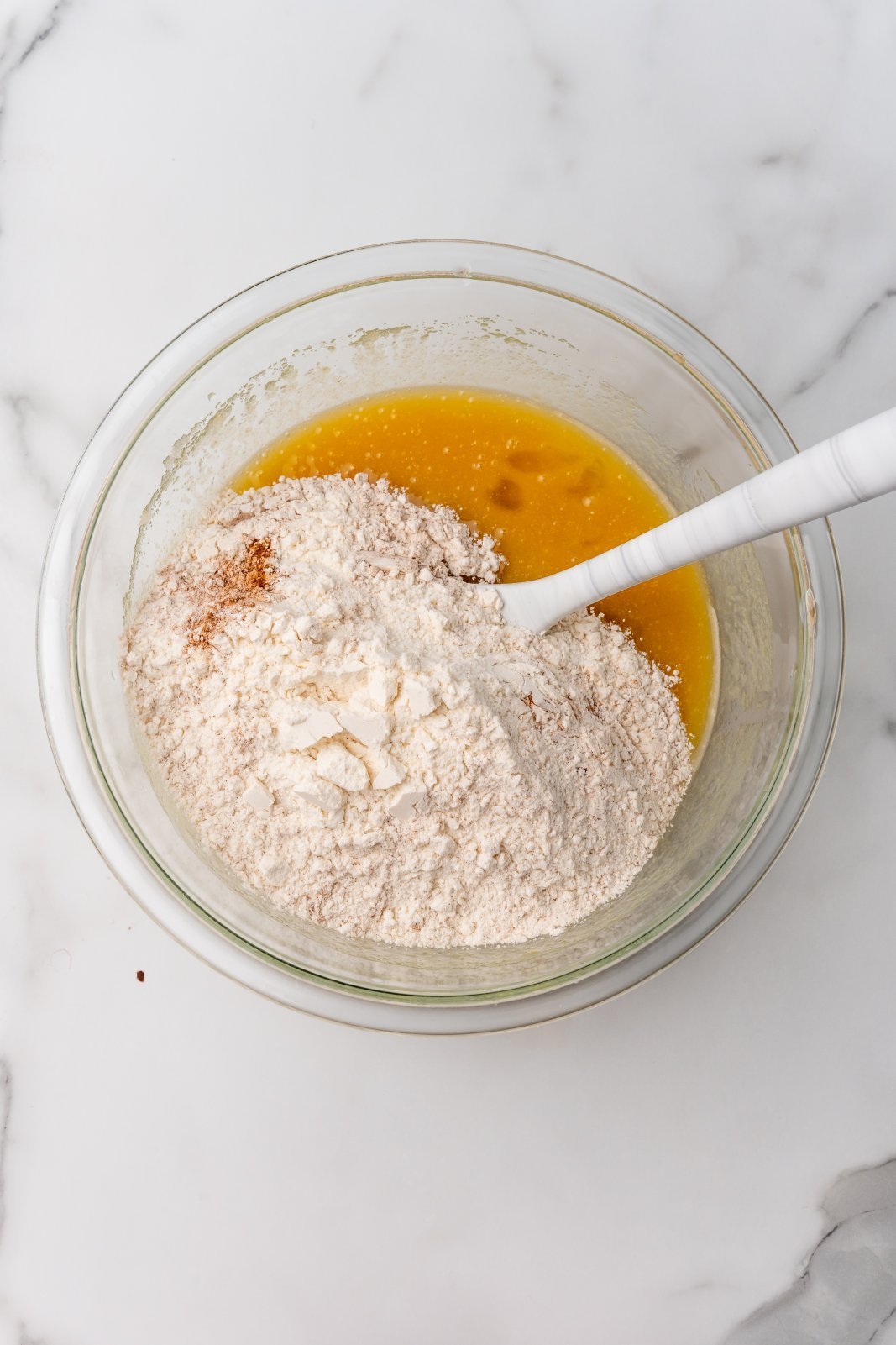wet ingredients with dry on top