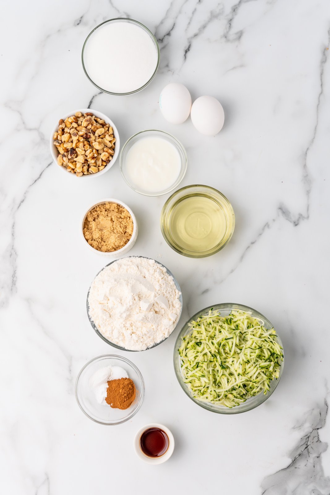 a top down view of all ingredients needed to make zucchini bread