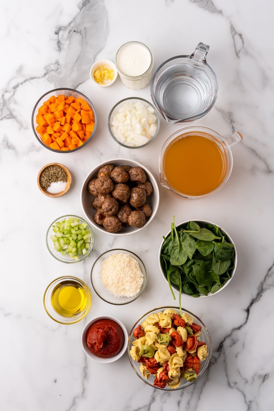 a top down view of all the ingredeitns needed to make the soup