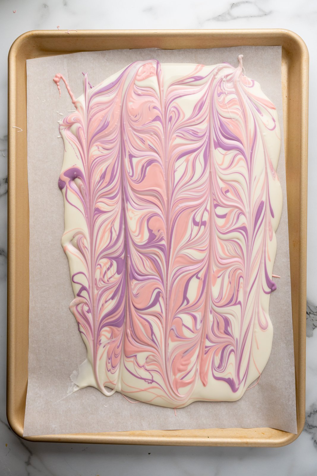 easter egg pretzel bark after colors have been swirled