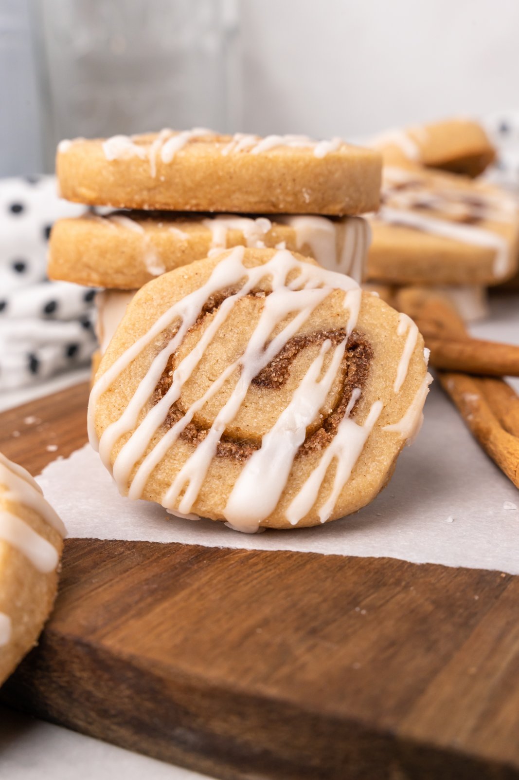 stack of cookies with one leaning on the side