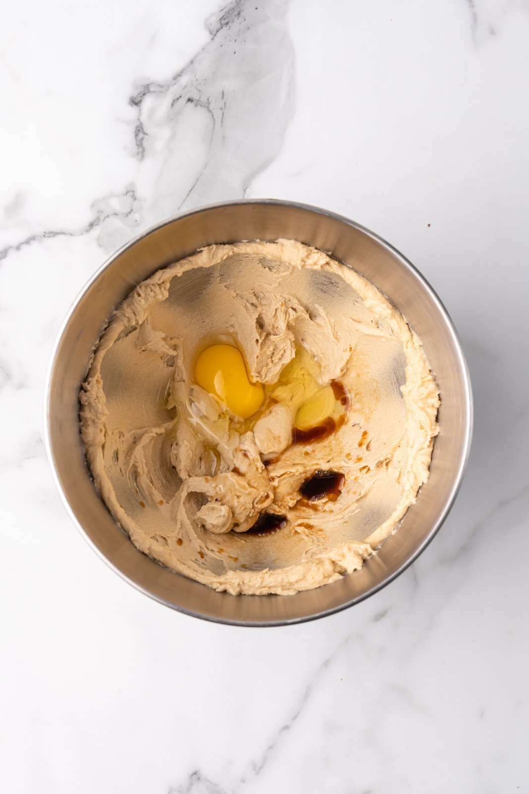 eggs added to butter and sugar mixture