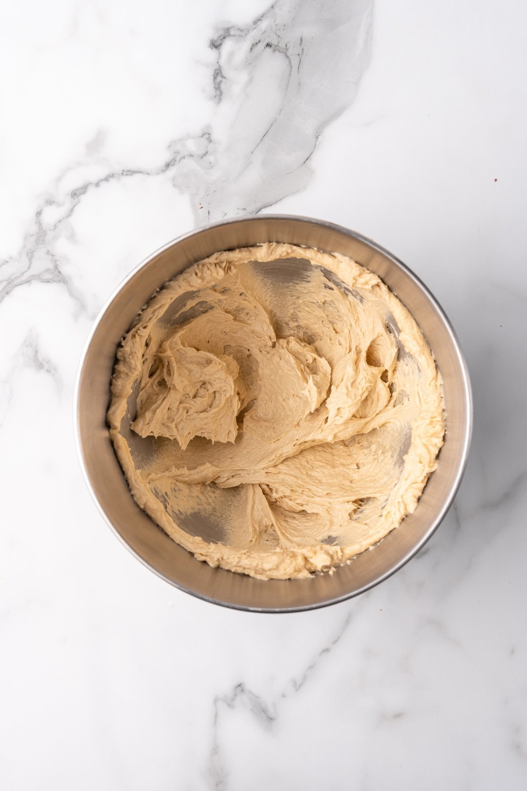 after mixing the eggs into the butter mixture