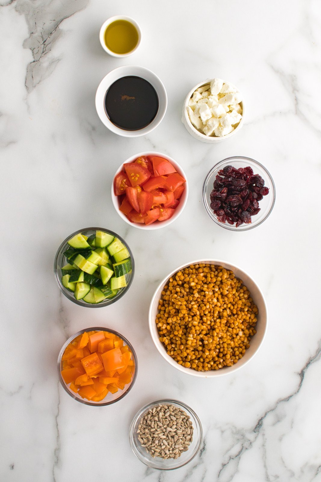 the ingredients needed for lentil feta salad