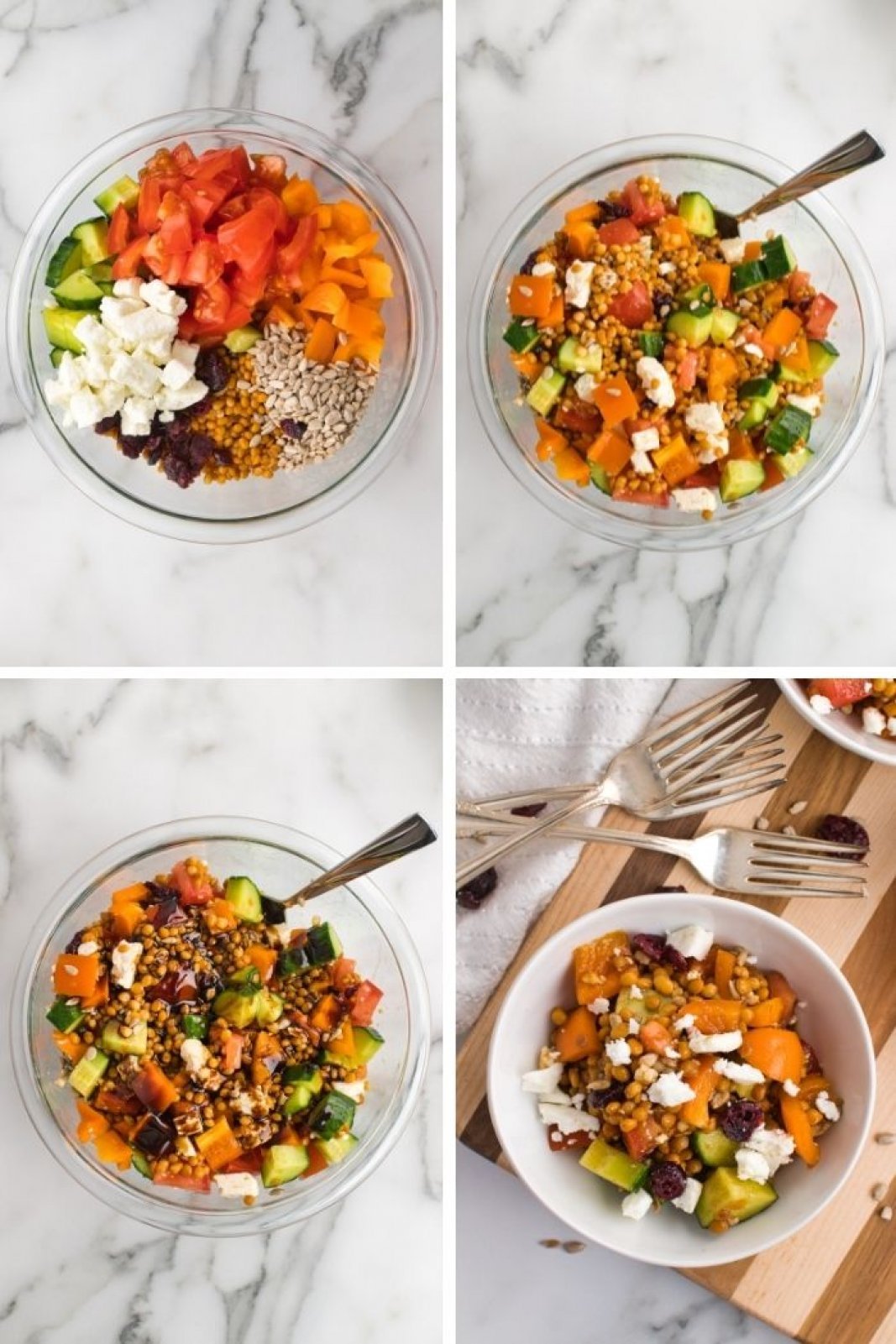 a collage showing the salad getting prepared