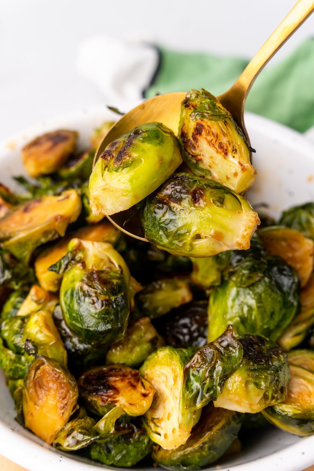 roasted brussels sprouts on a spoon