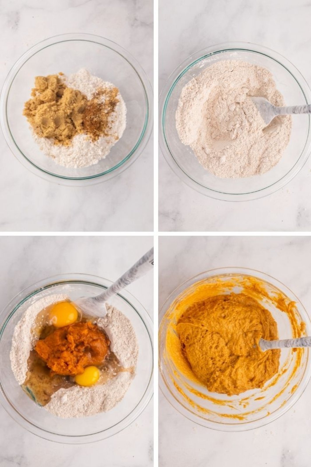 a collage showing the muffin batter getting mixed up