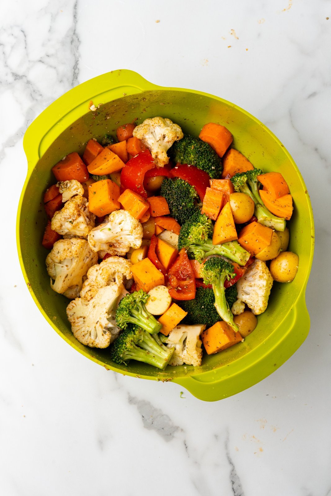 a bowl with seasoned veggies