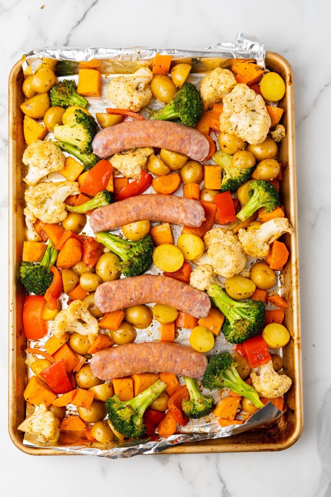 top down with raw sausage
