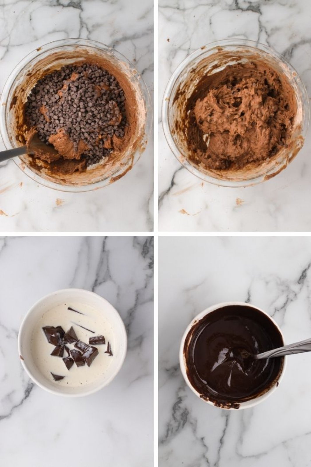 the ingredients getting mixed in a bowl and the ganache being prepared