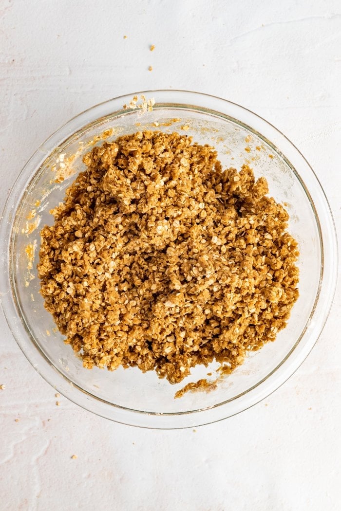 a top down view of a bowl with the crust mixture