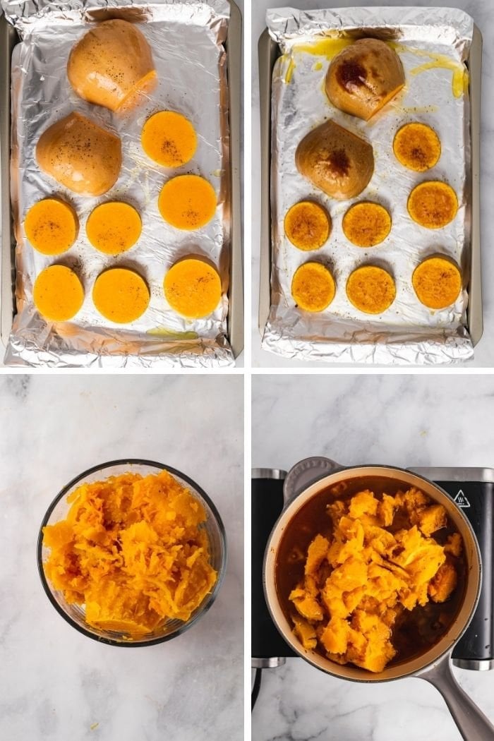 the first four steps of making the soup