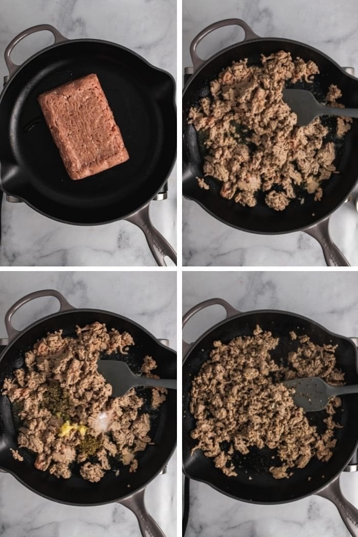 a collage of steps showing the turkey being cooked with seasonings
