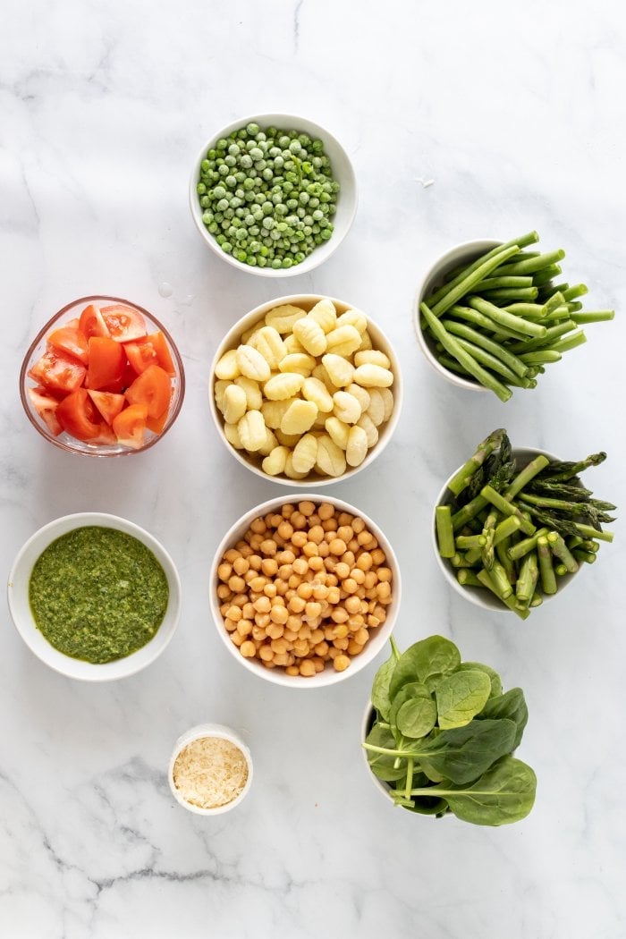 top down view of all the ingredients needed to make this gnocchi dish