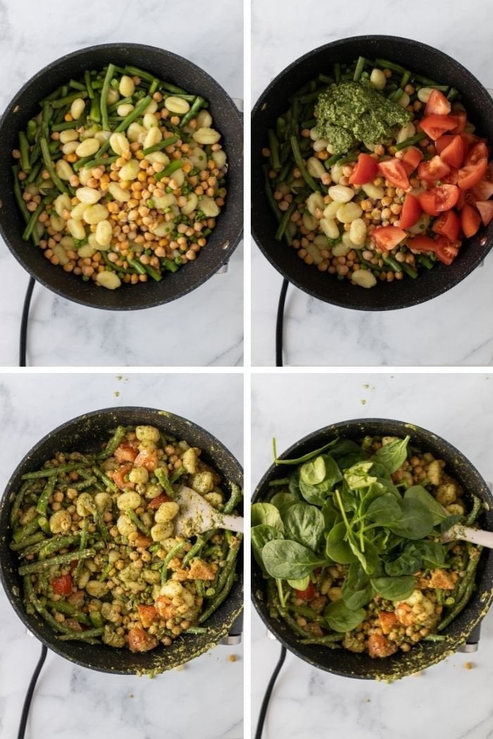 a collage of steps required for making vegetarian gnocchi